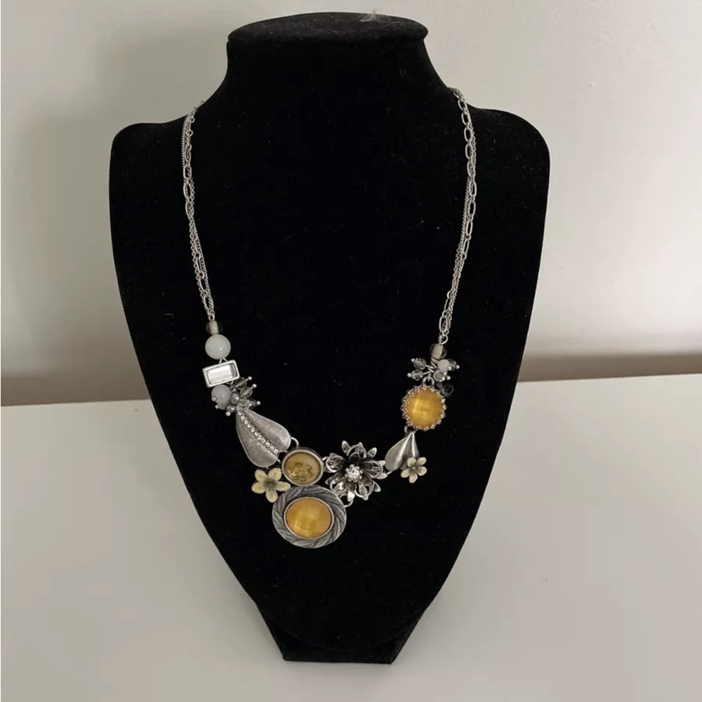 BOHM Vintage Elegant Statement Floral Necklace Flower Bee Oxidised Silver New